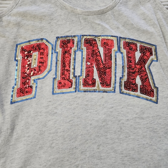 Victoria's Secret PINK Gray Tank Top with Red,white,& Blue Sequins Pink - Picture 2 of 7